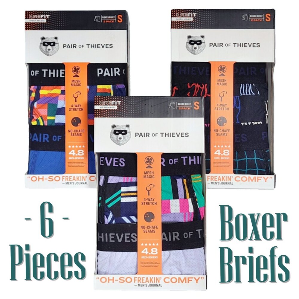 Pair of Thieves 6 Pcs - Men's Boxer Briefs size Small S Magic Mesh Super Fit